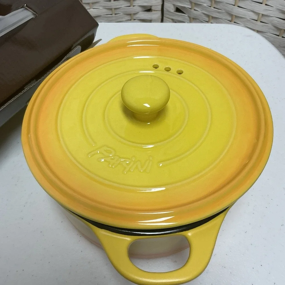 Parini 1.5 Quart Flameproof Casserole Yellow Ceramic, New in Box‎